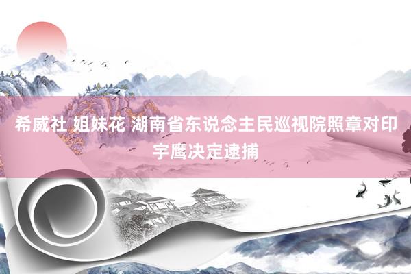 希威社 姐妹花 湖南省东说念主民巡视院照章对印宇鹰决定逮捕