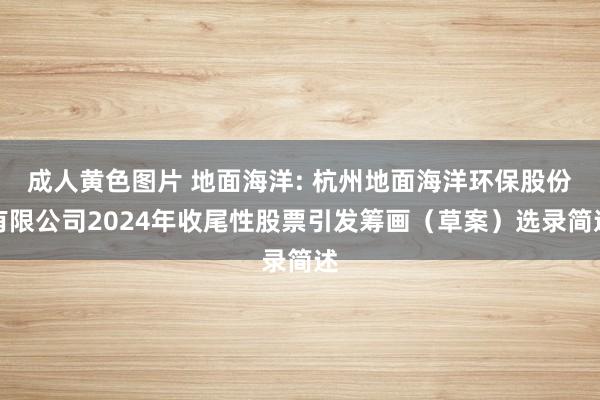 成人黄色图片 地面海洋: 杭州地面海洋环保股份有限公司2024年收尾性股票引发筹画（草案）选录简述