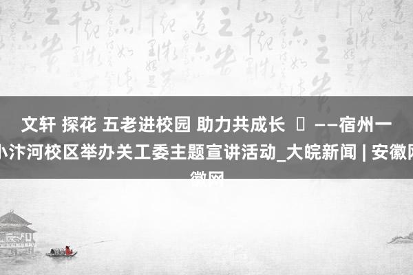 文轩 探花 五老进校园 助力共成长  ​——宿州一小汴河校区举办关工委主题宣讲活动_大皖新闻 | 安徽网