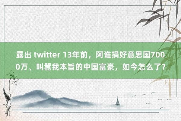 露出 twitter 13年前，阿谁捐好意思国7000万、叫嚣我本旨的中国富豪，如今怎么了？