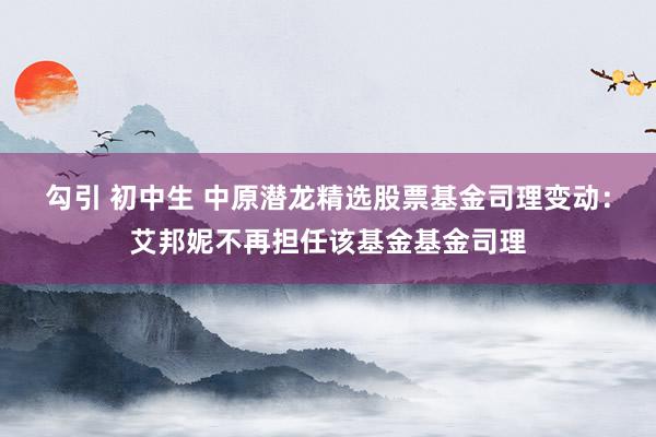 勾引 初中生 中原潜龙精选股票基金司理变动：艾邦妮不再担任该基金基金司理