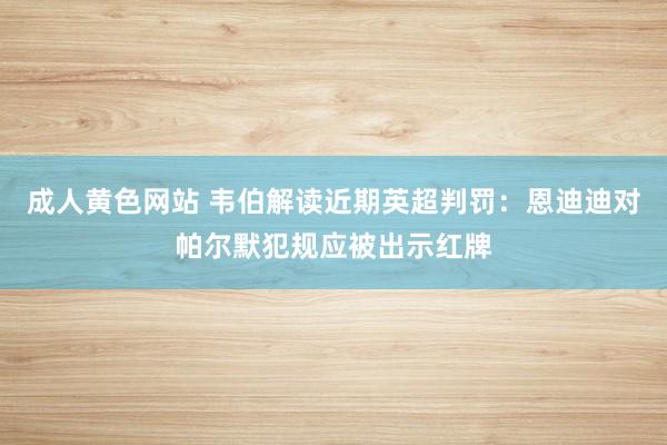 成人黄色网站 韦伯解读近期英超判罚：恩迪迪对帕尔默犯规应被出示红牌