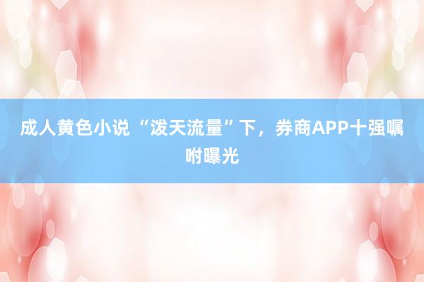 成人黄色小说 “泼天流量”下，券商APP十强嘱咐曝光