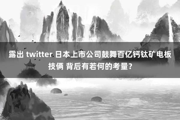 露出 twitter 日本上市公司鼓舞百亿钙钛矿电板技俩 背后有若何的考量？