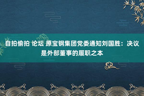 自拍偷拍 论坛 原宝钢集团党委通知刘国胜：决议是外部董事的履职之本